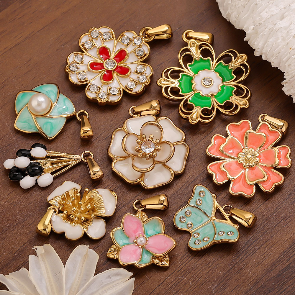 Jewelry Making Supplies Wholesale - 2 Breloques Grandes Fleurs en Acier