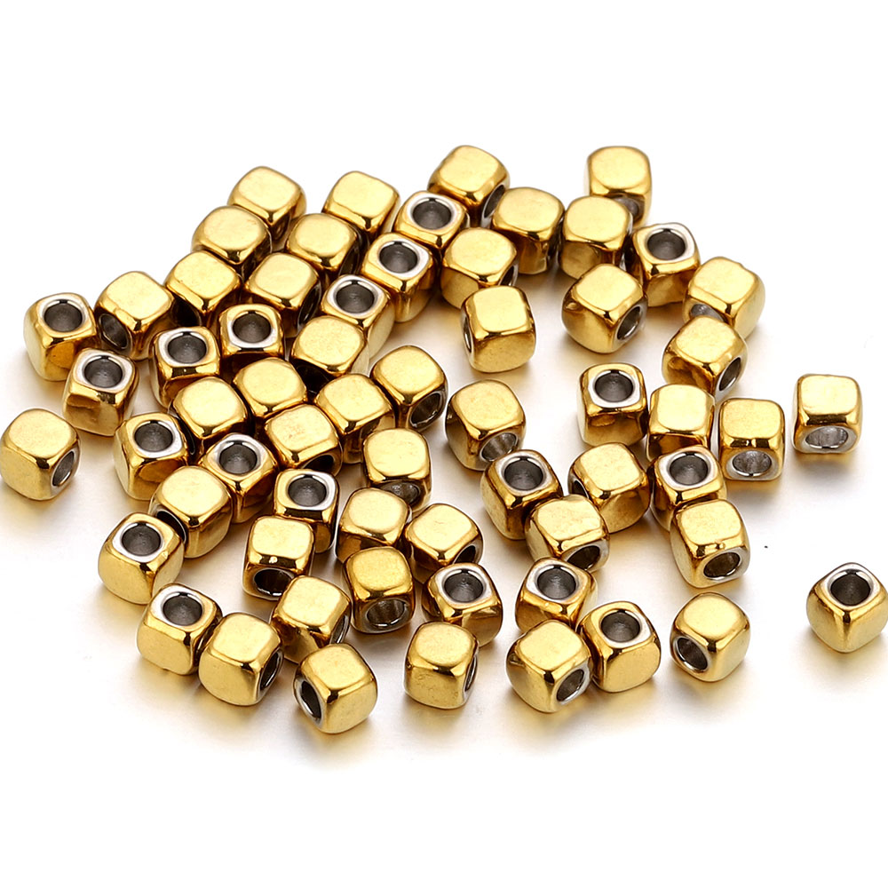 Jewelry Making Supplies Wholesale - Perles d'espacement carrées en acier inoxydable,