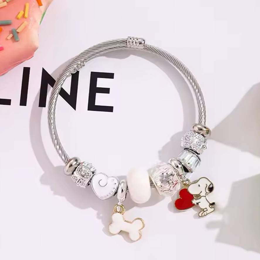 Jewelry Making Parts - Bracelet perlé Snoopy motif cœur, bijou